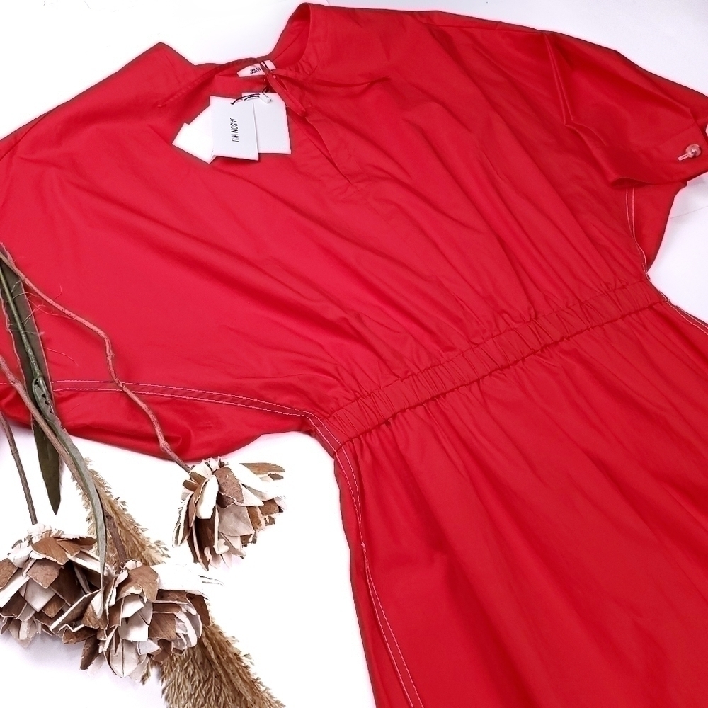 New Jason Wu Red Tie Front Pocketed Dress Sz 4 - Picture 4 of 16